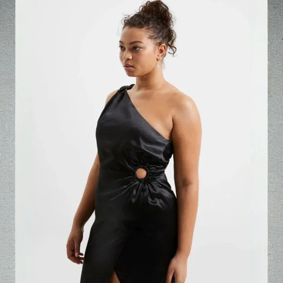 NWT French Connection  Adaline Satin Midi Cocktail and Party Dress Black Size 6 - Picture 3 of 5